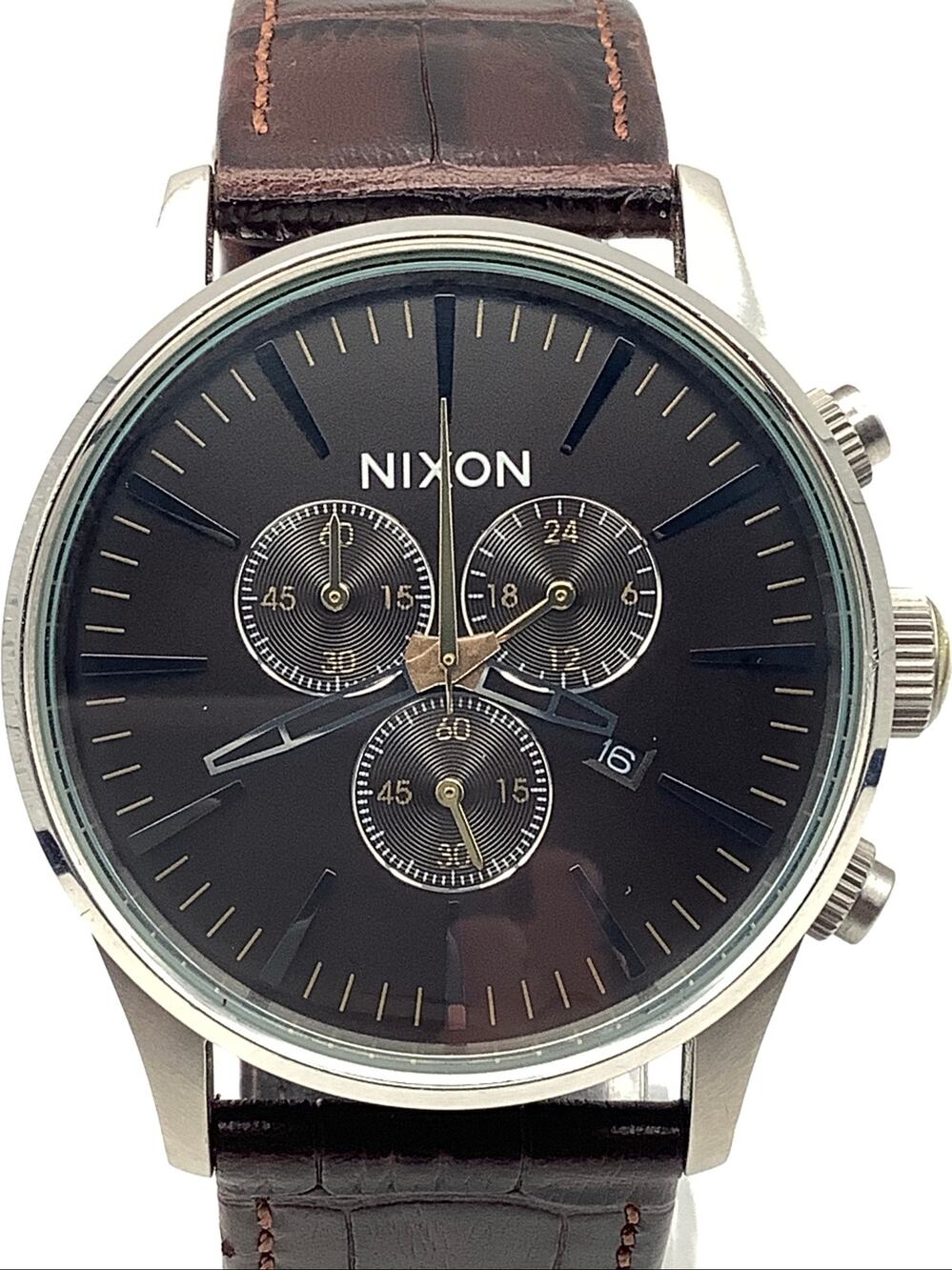 Nixon Sentry Chrono Men's Watch Stainless Brown Leather